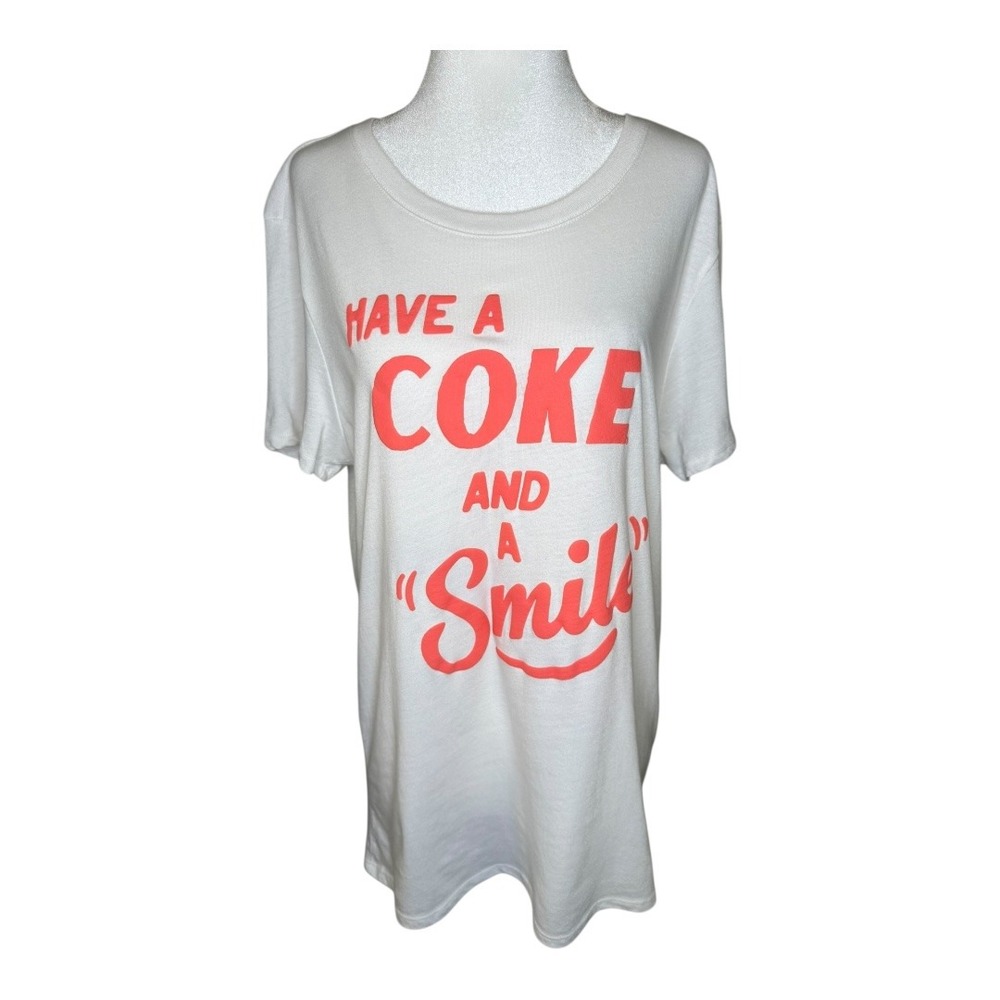 Lucky Brand Coca-Cola Graphic T-Shirt Crew Neck Short Sleeve Cream Large